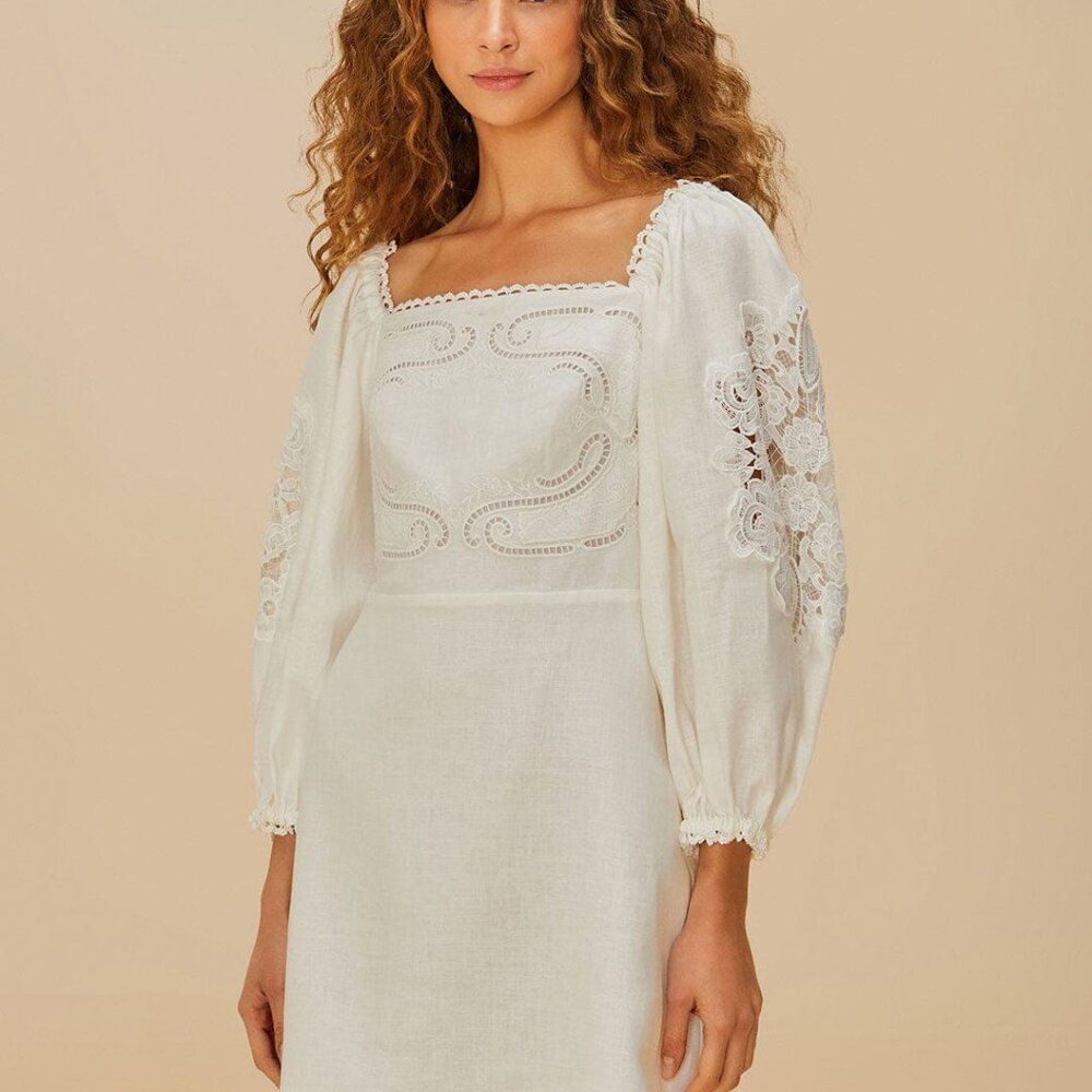 Off-White Embroidered Euroflax™ Premium Linen Mini Dress